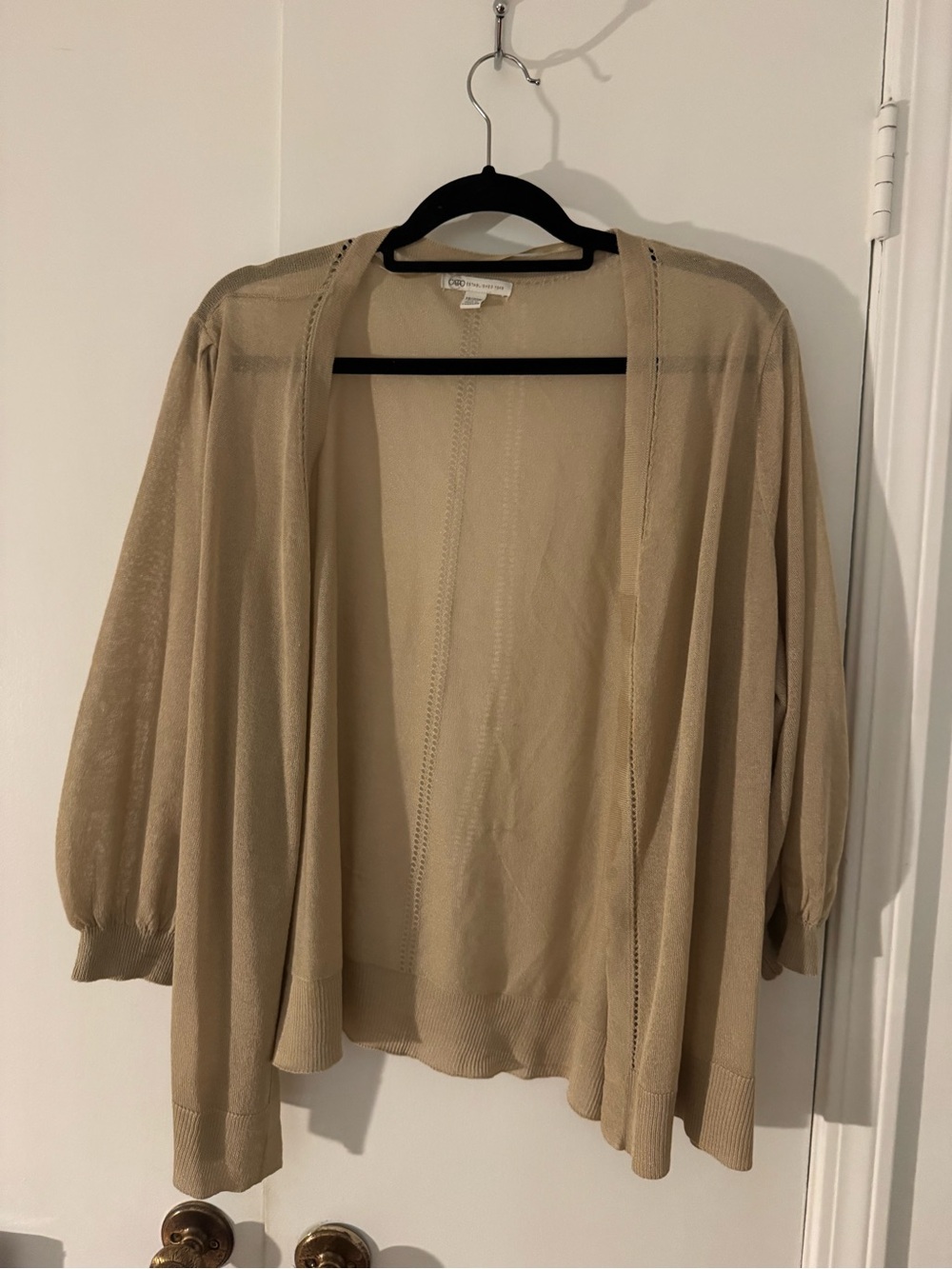 Cato Beige Open-Front Lightweight Cardigan